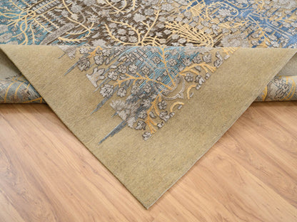 Brown 12'0" x 12'2" Transitional Hand knotted Wool/Silk Rug - Sku: O064440