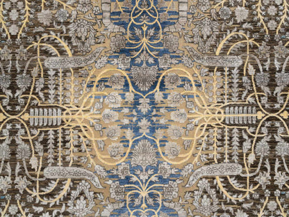 Brown 12'0" x 12'2" Transitional Hand knotted Wool/Silk Rug - Sku: O064440