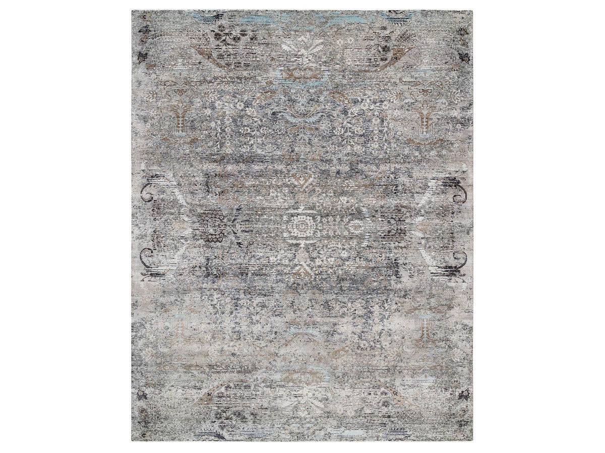 Transitional hand-knotted wool/silk rug in Brown, 14' x 14'1" — SKU O064442