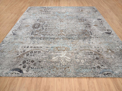 Brown 14'0" x 14'1" Transitional Hand knotted Wool/Silk Rug - Sku: O064442
