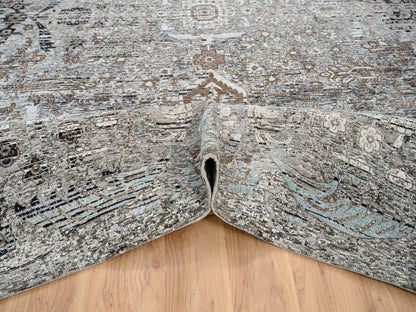 Brown 14'0" x 14'1" Transitional Hand knotted Wool/Silk Rug - Sku: O064442