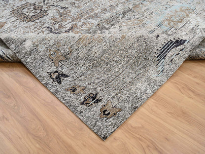 Brown 14'0" x 14'1" Transitional Hand knotted Wool/Silk Rug - Sku: O064442