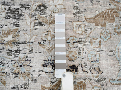 Brown 14'0" x 14'1" Transitional Hand knotted Wool/Silk Rug - Sku: O064442