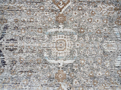 Brown 14'0" x 14'1" Transitional Hand knotted Wool/Silk Rug - Sku: O064442