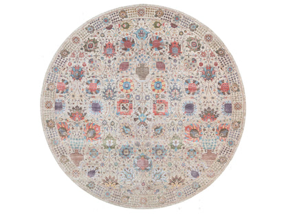 Tabriz Transitional hand-knotted wool/silk rug in Multicolored & Ivory, 14'1" x 14'1" — SKU O064443