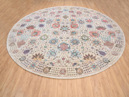 Tabriz Transitional hand-knotted wool/silk rug in Multicolored & Ivory, 14'1" x 14'1" — SKU O064443 (view 2)