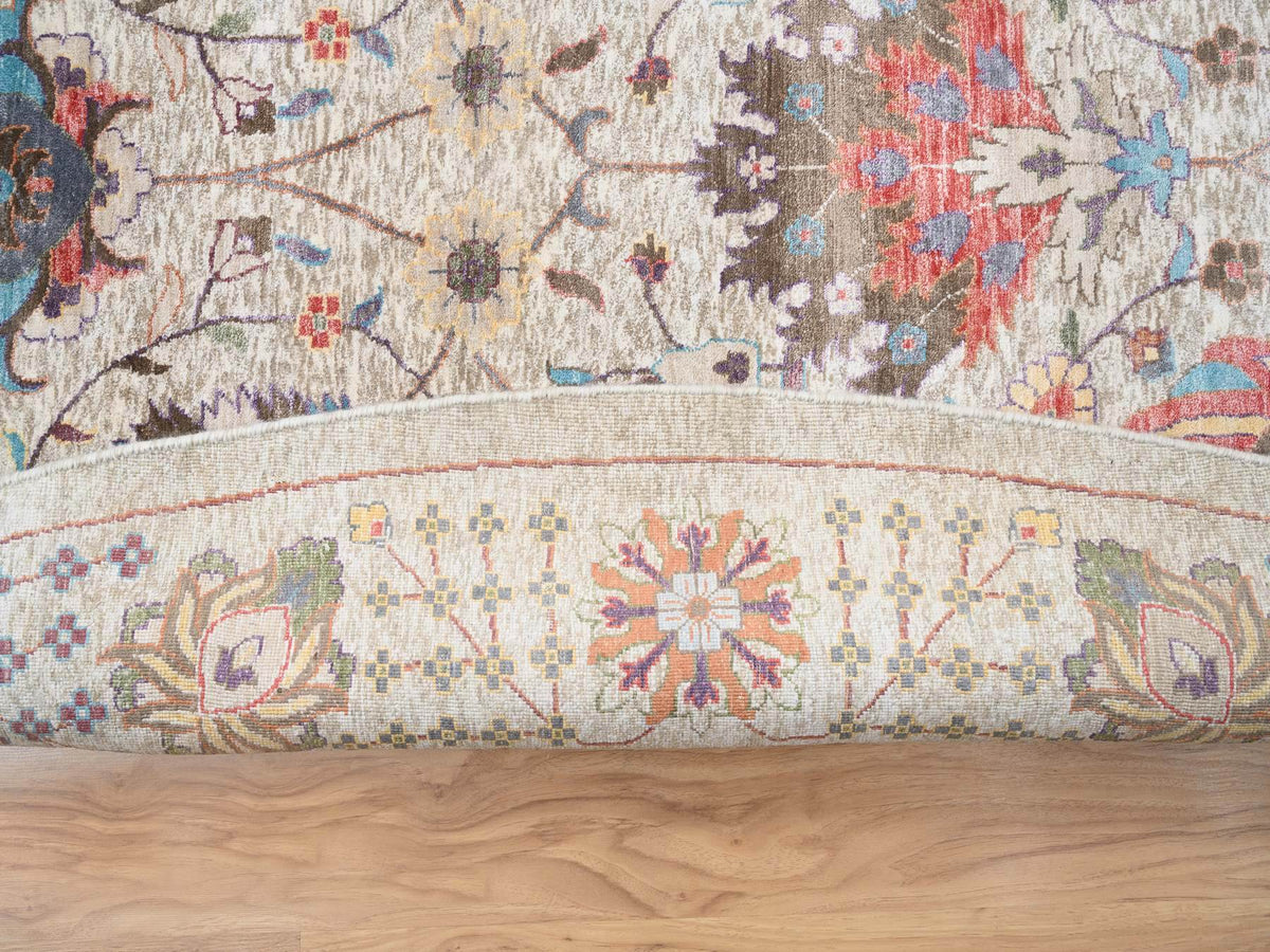 Tabriz Transitional hand-knotted wool/silk rug in Multicolored & Ivory, 14'1" x 14'1" — SKU O064443 (view 4)