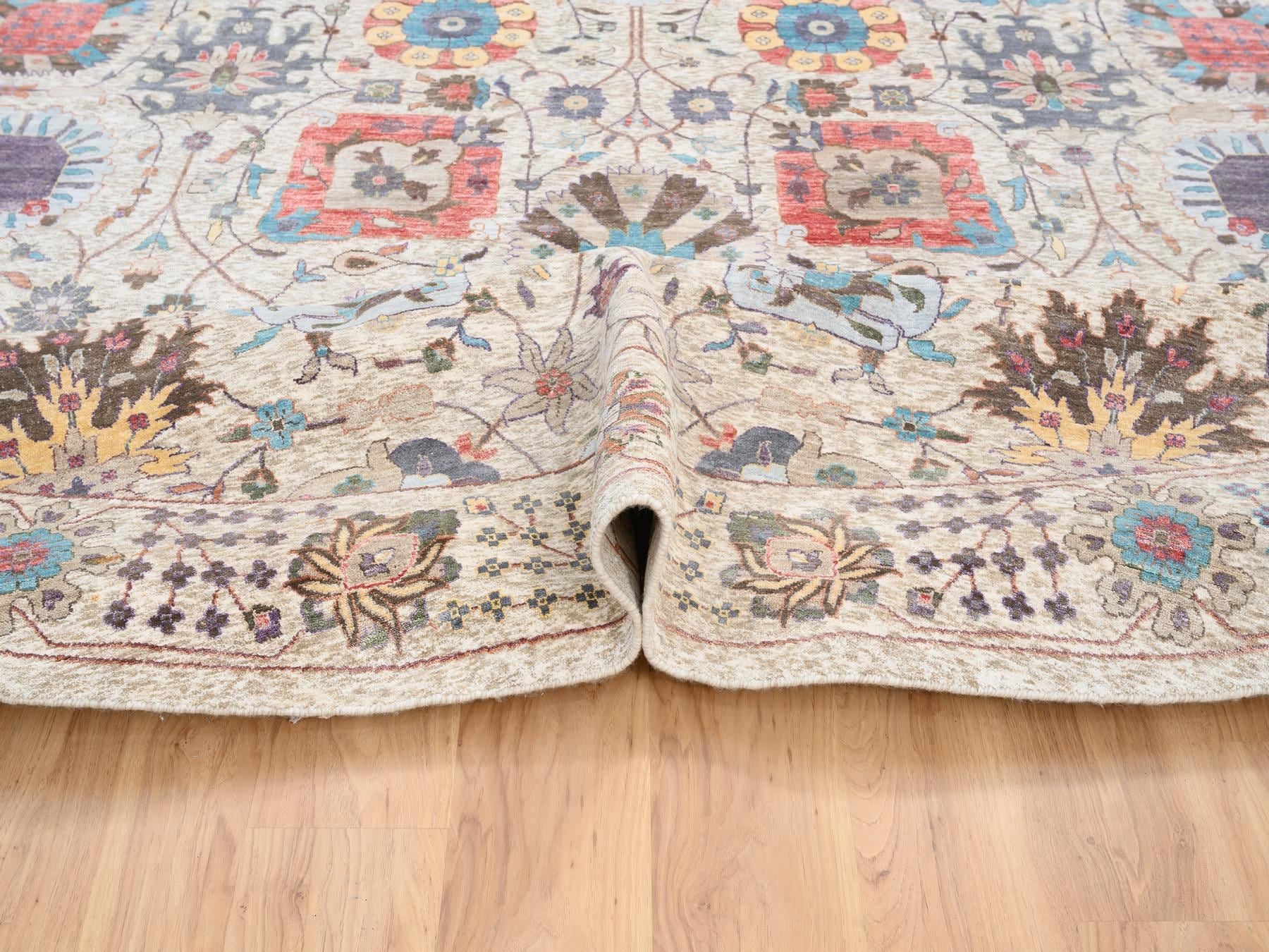 Tabriz Transitional hand-knotted wool/silk rug in Multicolored & Ivory, 14'1" x 14'1" — SKU O064443 (view 5)