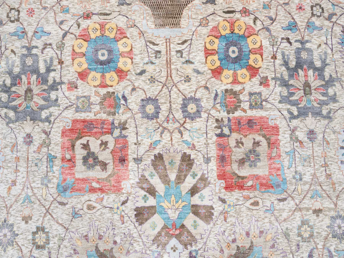 Tabriz Transitional hand-knotted wool/silk rug in Multicolored & Ivory, 14'1" x 14'1" — SKU O064443 (view 8)