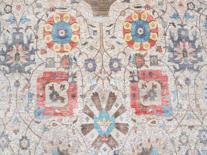 Tabriz Transitional hand-knotted wool/silk rug in Multicolored & Ivory, 14'1" x 14'1" — SKU O064443 (view 8)