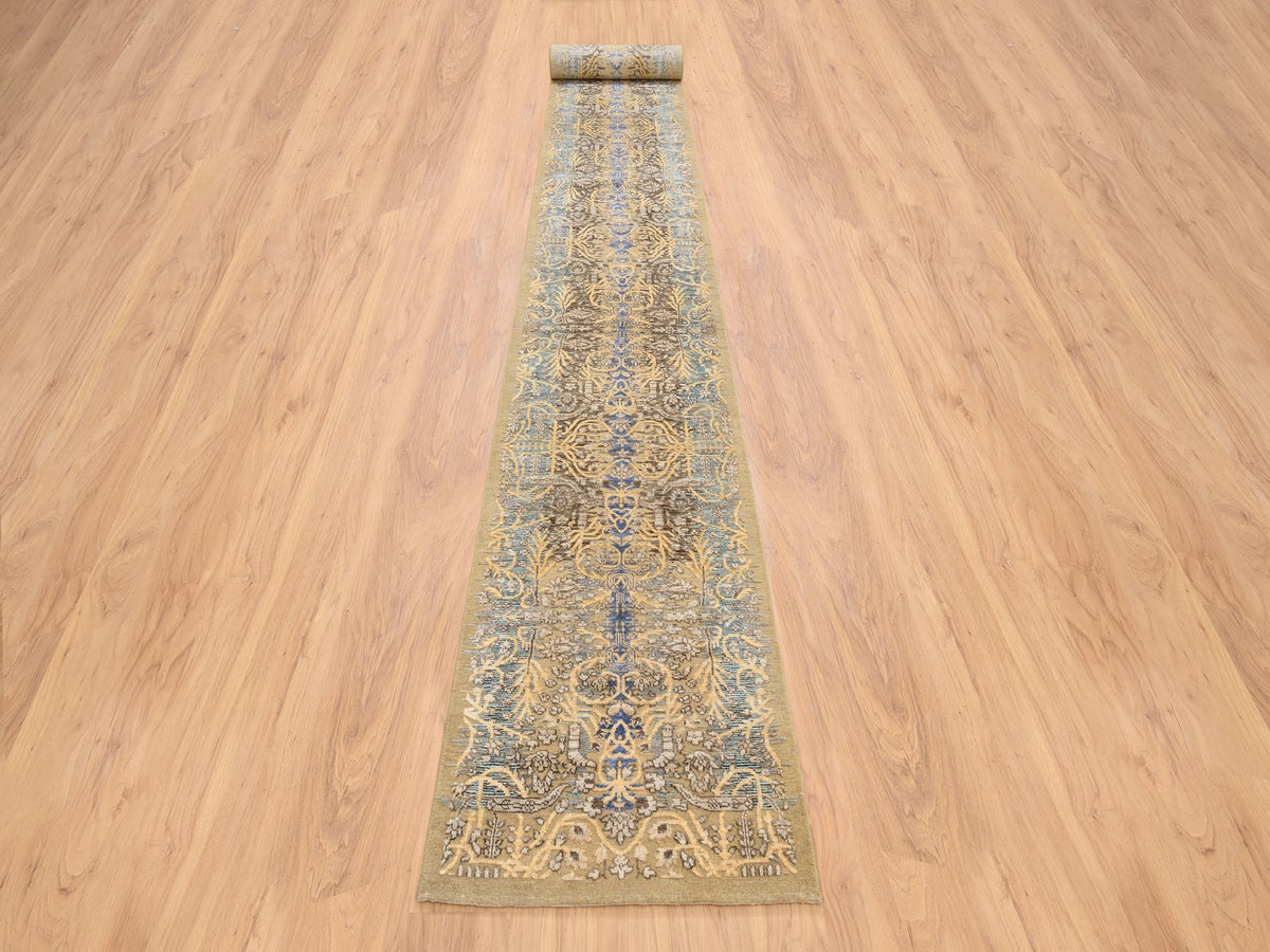 Sarouk Transitional hand-knotted wool/silk runner in Brown, 2'6" x 24'1" — SKU O064444 (view 2)