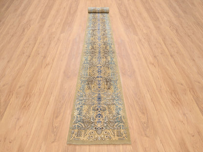 Brown 2'6" x 24'1" Transitional Hand knotted Wool/Silk Rug - Sku: O064444