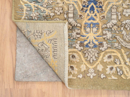 Brown 2'6" x 24'1" Transitional Hand knotted Wool/Silk Rug - Sku: O064444