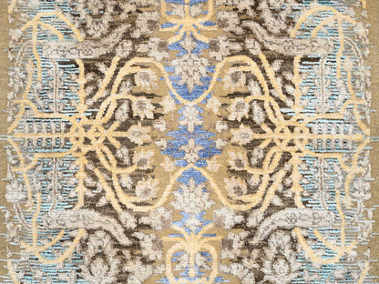 Brown 2'6" x 24'1" Transitional Hand knotted Wool/Silk Rug - Sku: O064444
