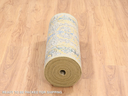 Brown 2'6" x 24'1" Transitional Hand knotted Wool/Silk Rug - Sku: O064444