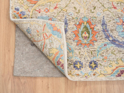 Beige 2'7" x 22'2" Transitional Hand knotted Wool/Silk Rug - Sku: O064445