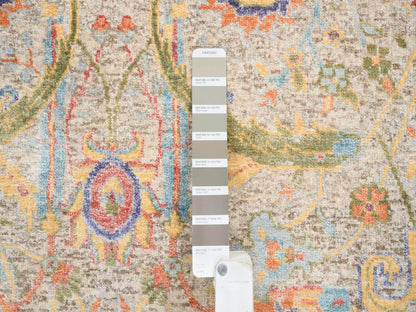 Beige 2'7" x 22'2" Transitional Hand knotted Wool/Silk Rug - Sku: O064445