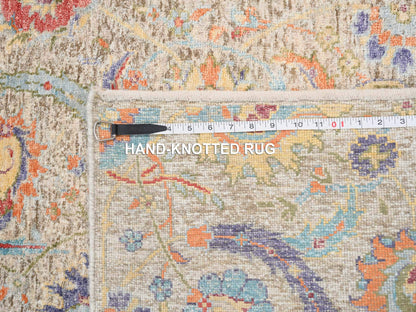 Beige 2'7" x 22'2" Transitional Hand knotted Wool/Silk Rug - Sku: O064445