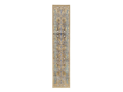 Brown 2'6" x 12'1" Transitional Hand knotted Wool/Silk Rug - Sku: O064447