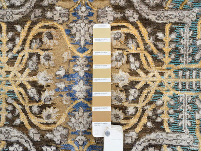 Brown 2'6" x 12'1" Transitional Hand knotted Wool/Silk Rug - Sku: O064447