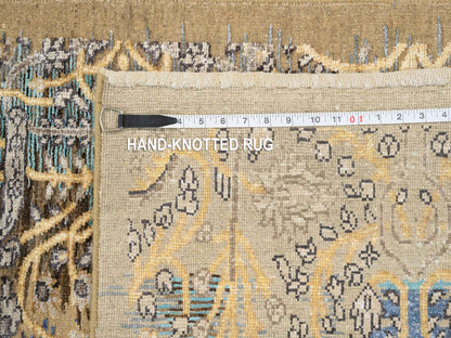 Brown 2'6" x 12'1" Transitional Hand knotted Wool/Silk Rug - Sku: O064447