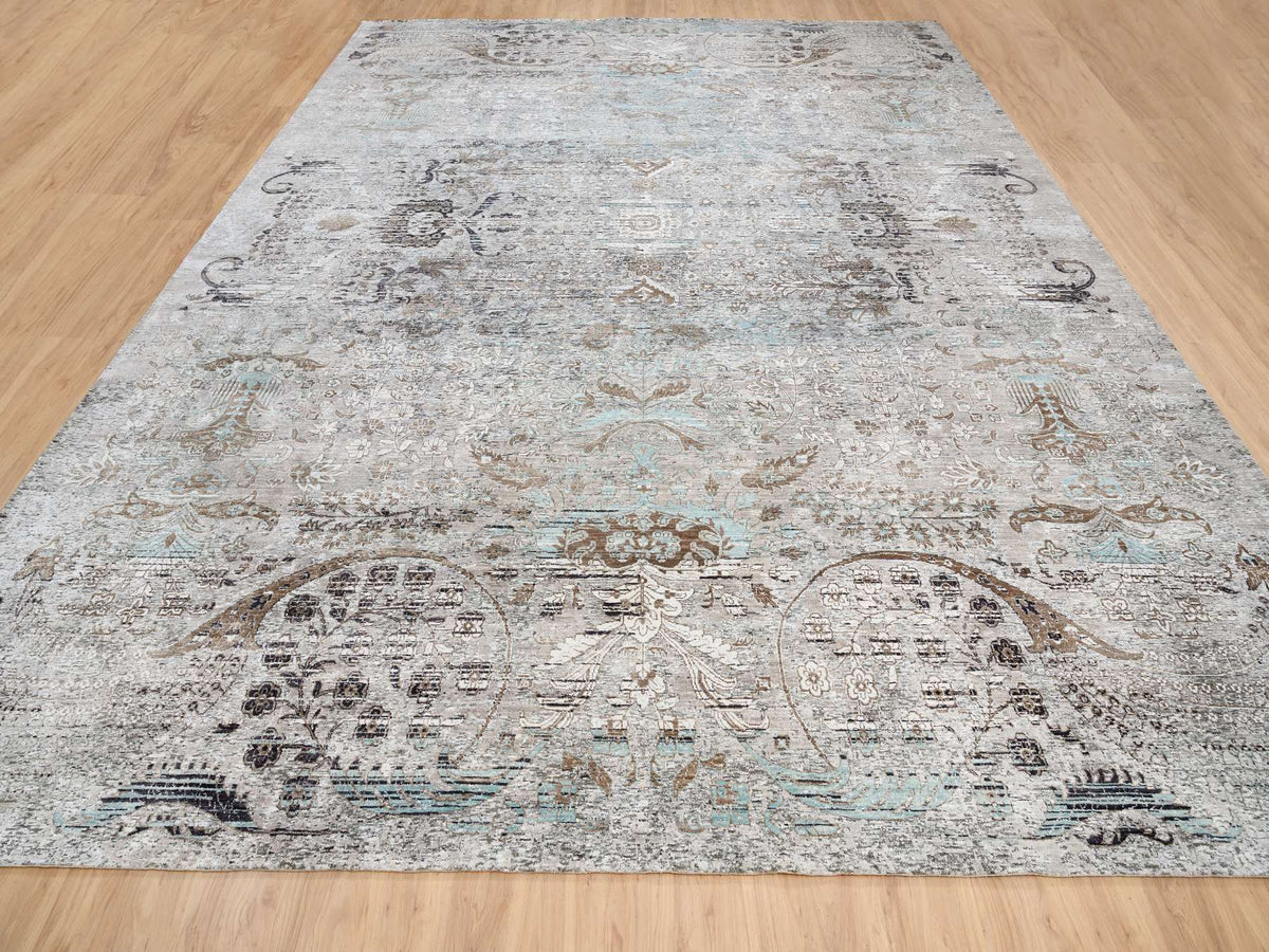 Transitional hand-knotted wool/silk rug in Brown, 13'9" x 18'1" — SKU O064448 (view 2)