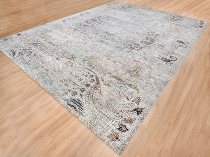 Brown 13'9" x 18'1" Transitional Hand knotted Wool/Silk Rug - Sku: O064448