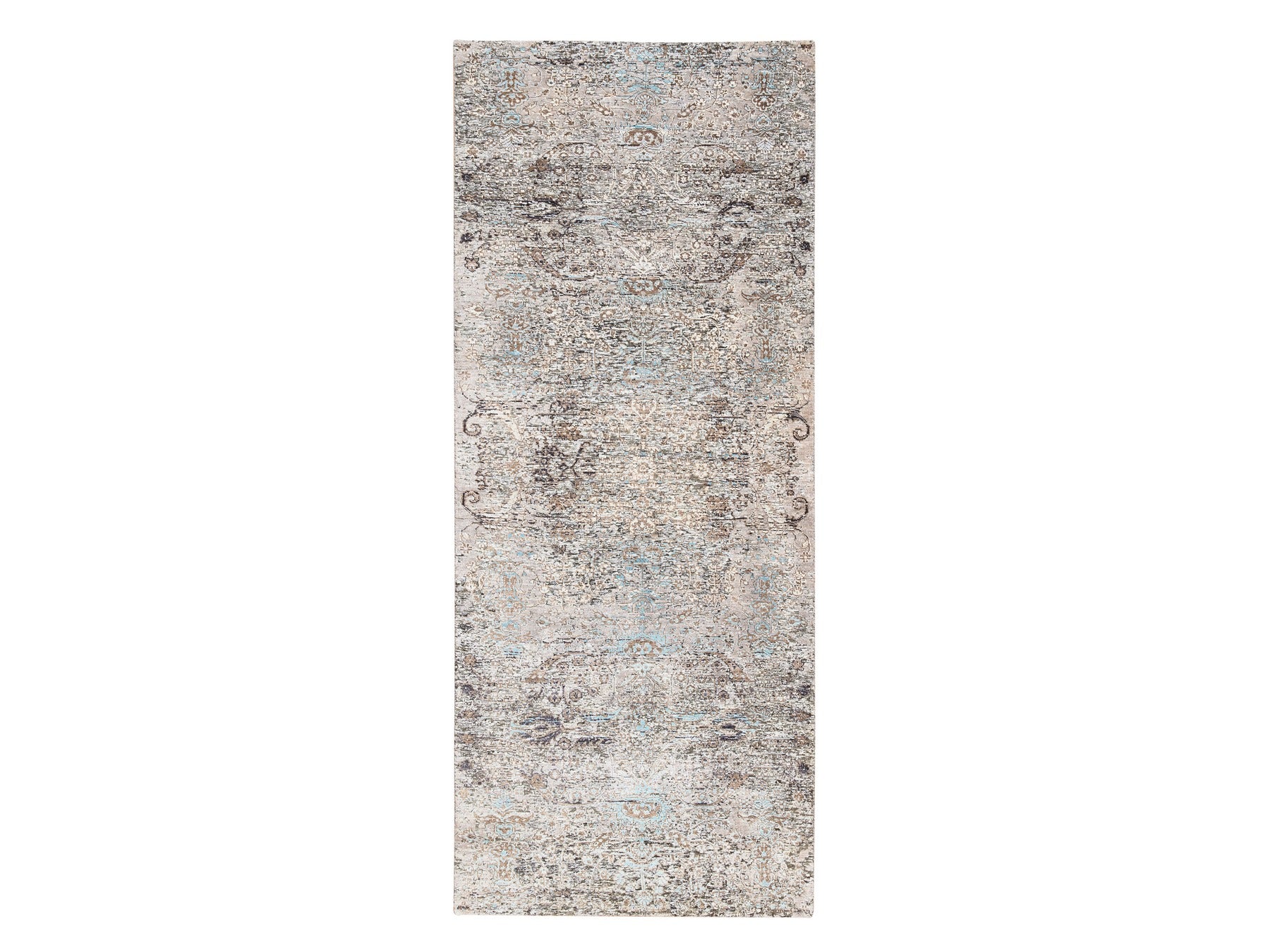 Brown 4'0" x 10'0" Transitional Hand knotted Wool/Silk Rug - Sku: O064451