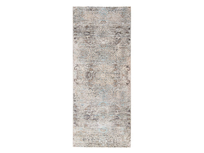 Brown 4'0" x 10'0" Transitional Hand knotted Wool/Silk Rug - Sku: O064451