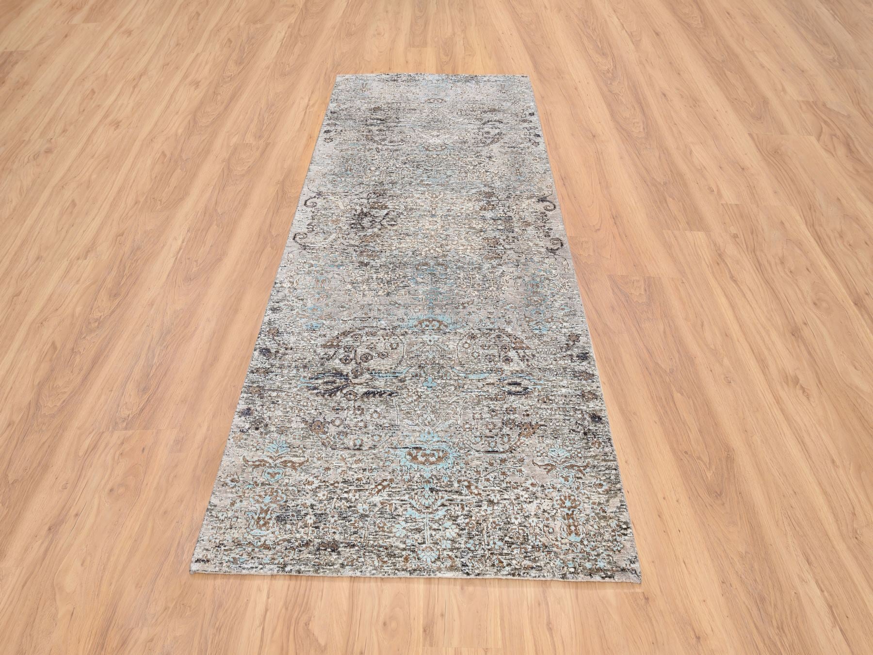 Brown 4'0" x 10'0" Transitional Hand knotted Wool/Silk Rug - Sku: O064451