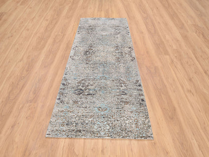 Brown 4'0" x 10'0" Transitional Hand knotted Wool/Silk Rug - Sku: O064451