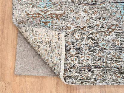Brown 4'0" x 10'0" Transitional Hand knotted Wool/Silk Rug - Sku: O064451
