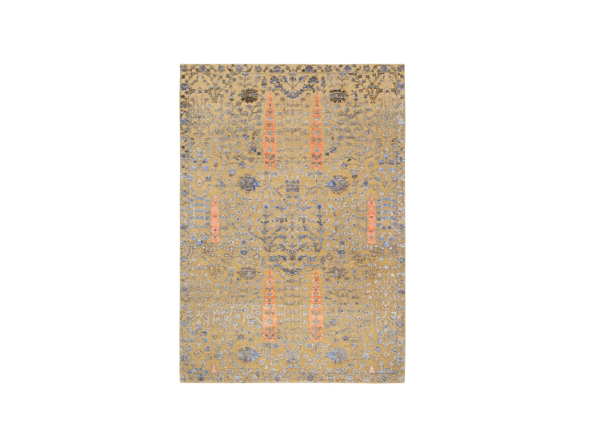 Transitional hand-knotted wool/silk rug in Brown, 4'1" x 6'2" — SKU O064454