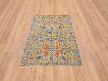 Brown 4'1" x 6'2" Transitional Hand knotted Wool/Silk Rug - Sku: O064454