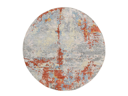 Modern / Contemporary hand-knotted wool/silk rug in Orange, 5'10" x 5'10" — SKU O064487