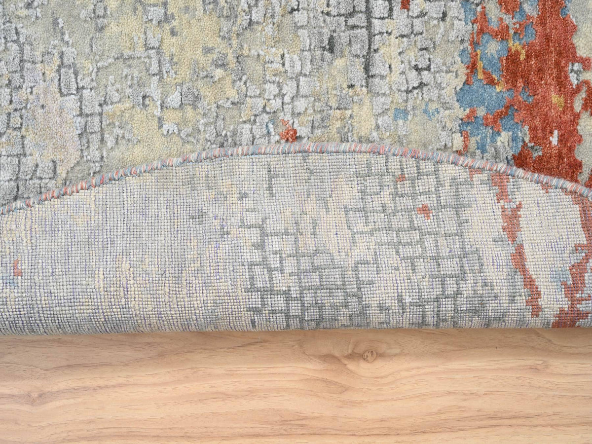 Modern / Contemporary hand-knotted wool/silk rug in Orange, 5'10" x 5'10" — SKU O064487 (view 3)