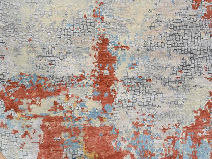 Modern / Contemporary hand-knotted wool/silk rug in Orange, 5'10" x 5'10" — SKU O064487 (view 5)