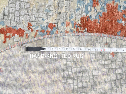 Modern / Contemporary hand-knotted wool/silk rug in Orange, 5'10" x 5'10" — SKU O064487 (view 8)