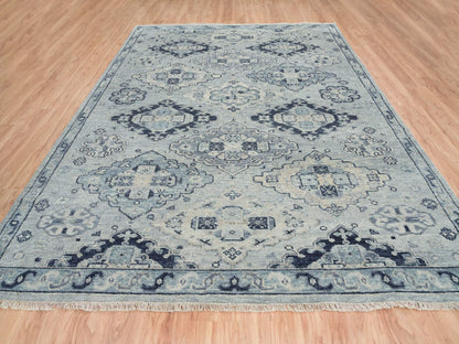 Tribal & Geometric hand-knotted wool rug in Gray & Light Gray, 8'10" x 12' — SKU O064513 (view 2)
