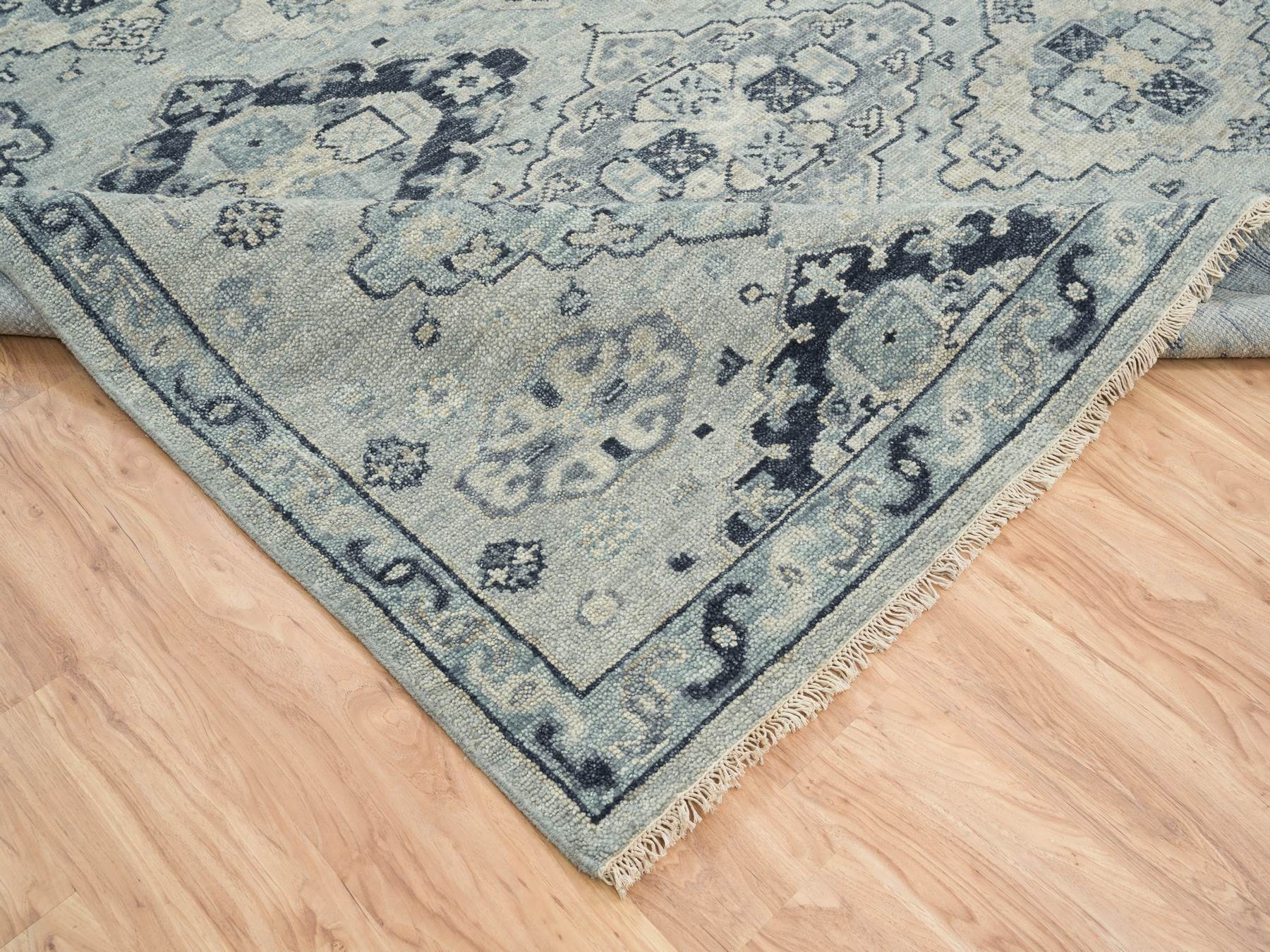 Tribal & Geometric hand-knotted wool rug in Gray & Light Gray, 8'10" x 12' — SKU O064513 (view 6)