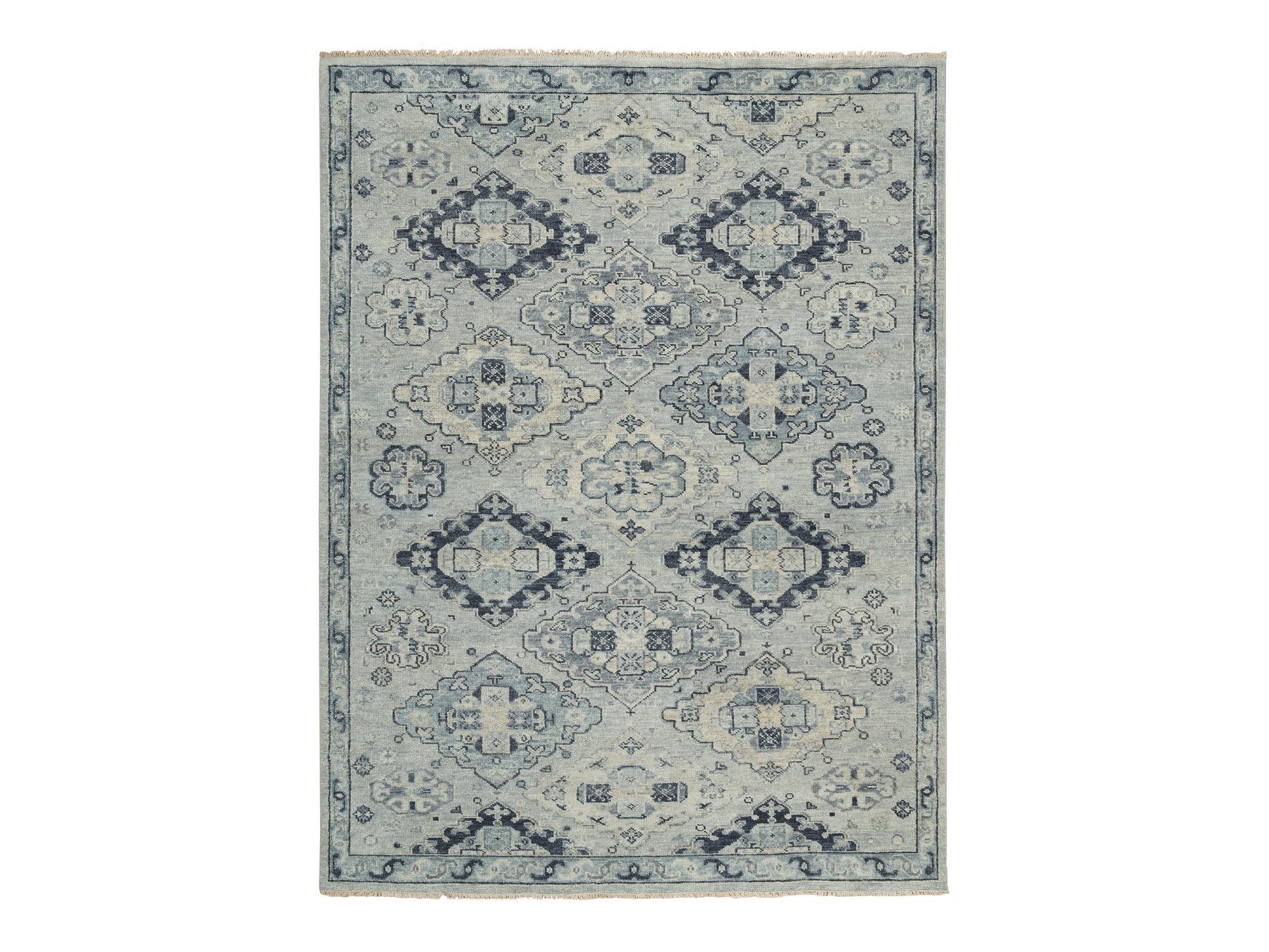 Tribal & Geometric hand-knotted wool rug in Gray & Light Gray, 8'10" x 11'10" — SKU O064520