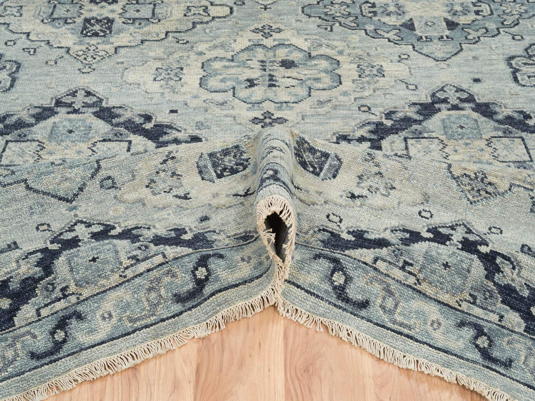 Tribal & Geometric hand-knotted wool rug in Gray & Light Gray, 8'10" x 11'10" — SKU O064520 (view 5)