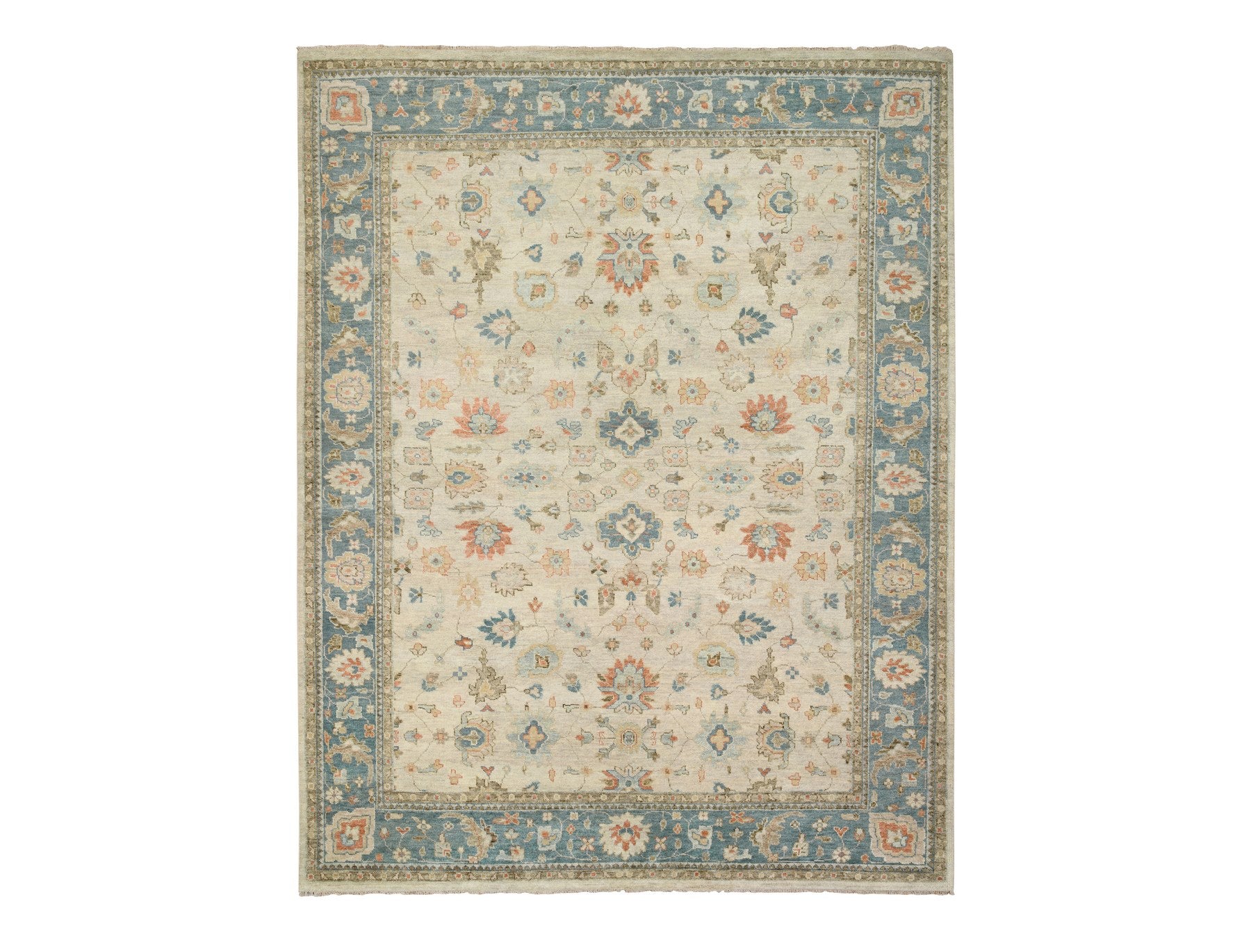 Oushak Oushak hand-knotted wool rug in Ivory & Pewter Gray, 13'10" x 18' — SKU O064530