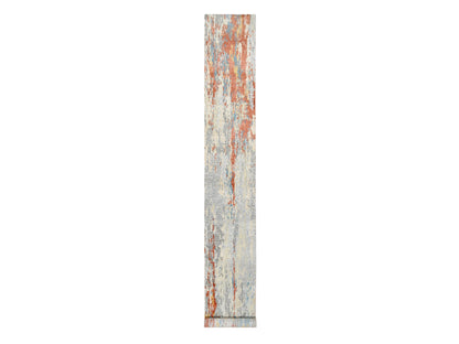 Modern / Contemporary hand-knotted wool/silk runner in Orange, 2'6" x 17'8" — SKU O064539