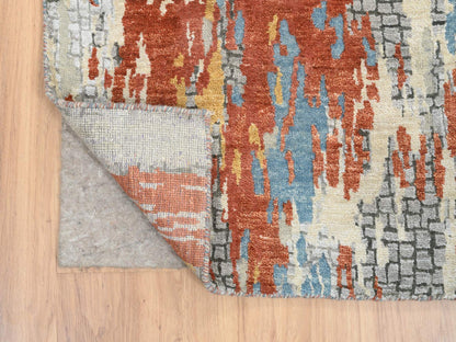 Modern / Contemporary hand-knotted wool/silk runner in Orange, 2'6" x 17'8" — SKU O064539 (view 3)