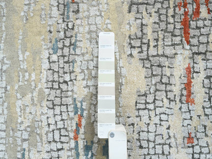 Modern / Contemporary hand-knotted wool/silk runner in Orange, 2'6" x 17'8" — SKU O064539 (view 4)