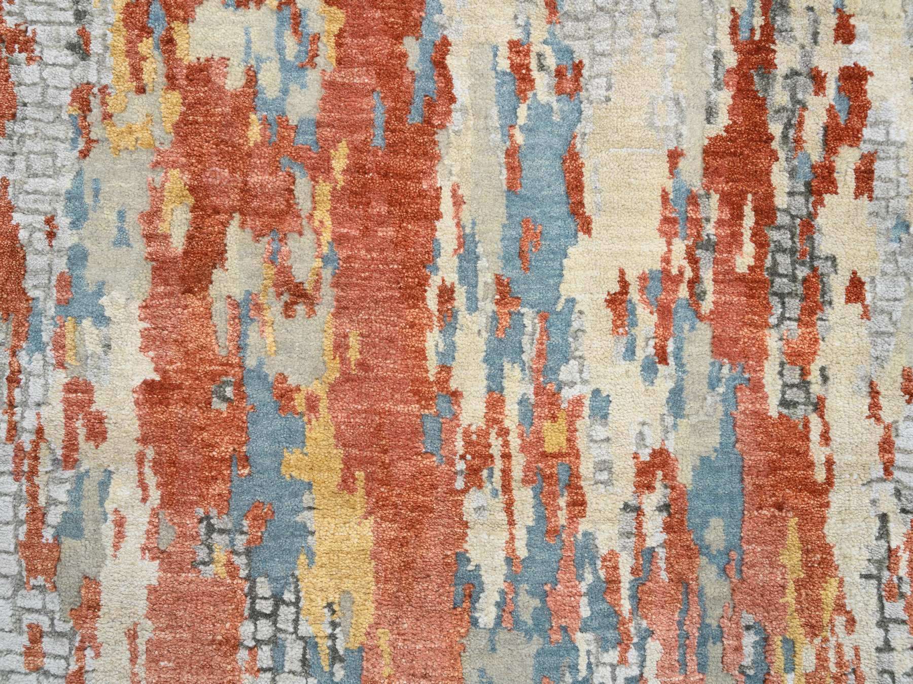 Modern / Contemporary hand-knotted wool/silk runner in Orange, 2'6" x 17'8" — SKU O064539 (view 5)