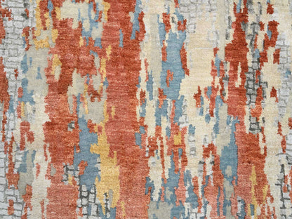 Modern / Contemporary hand-knotted wool/silk runner in Orange, 2'6" x 17'8" — SKU O064539 (view 5)
