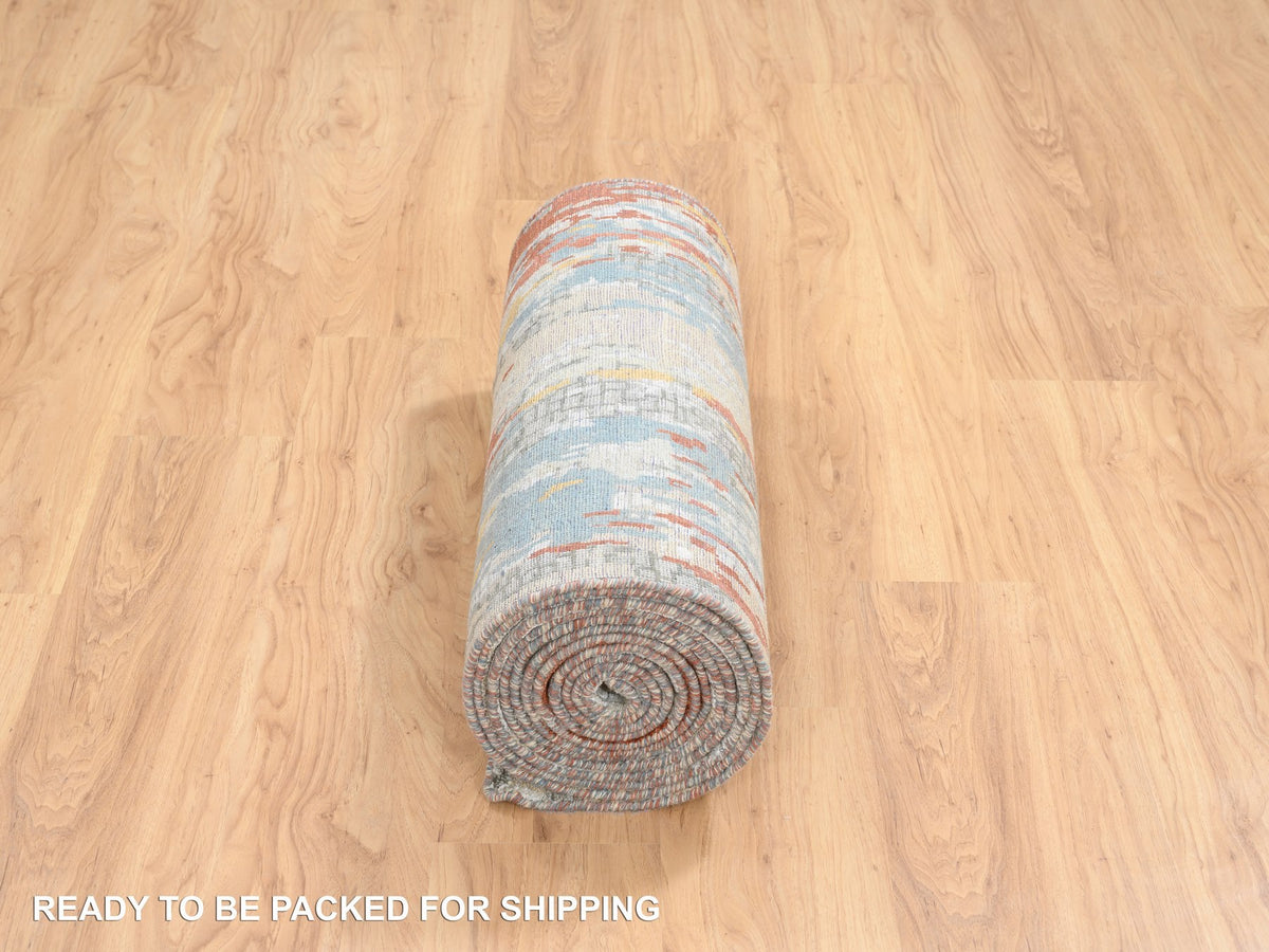 Modern / Contemporary hand-knotted wool/silk runner in Orange, 2'6" x 17'8" — SKU O064539 (view 6)