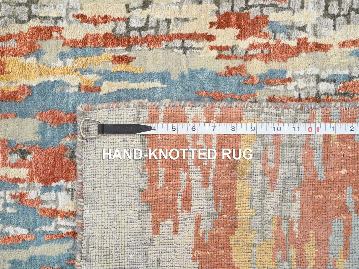 Modern / Contemporary hand-knotted wool/silk runner in Orange, 2'6" x 17'8" — SKU O064539 (view 8)